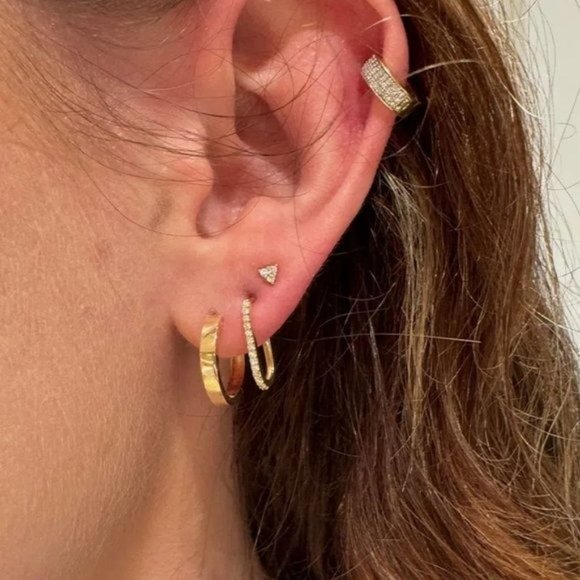 Perfect SIMPLE Dainty Rectangular Pave Huggies High Quality Sterling Silver Gold - Picture 7 of 9